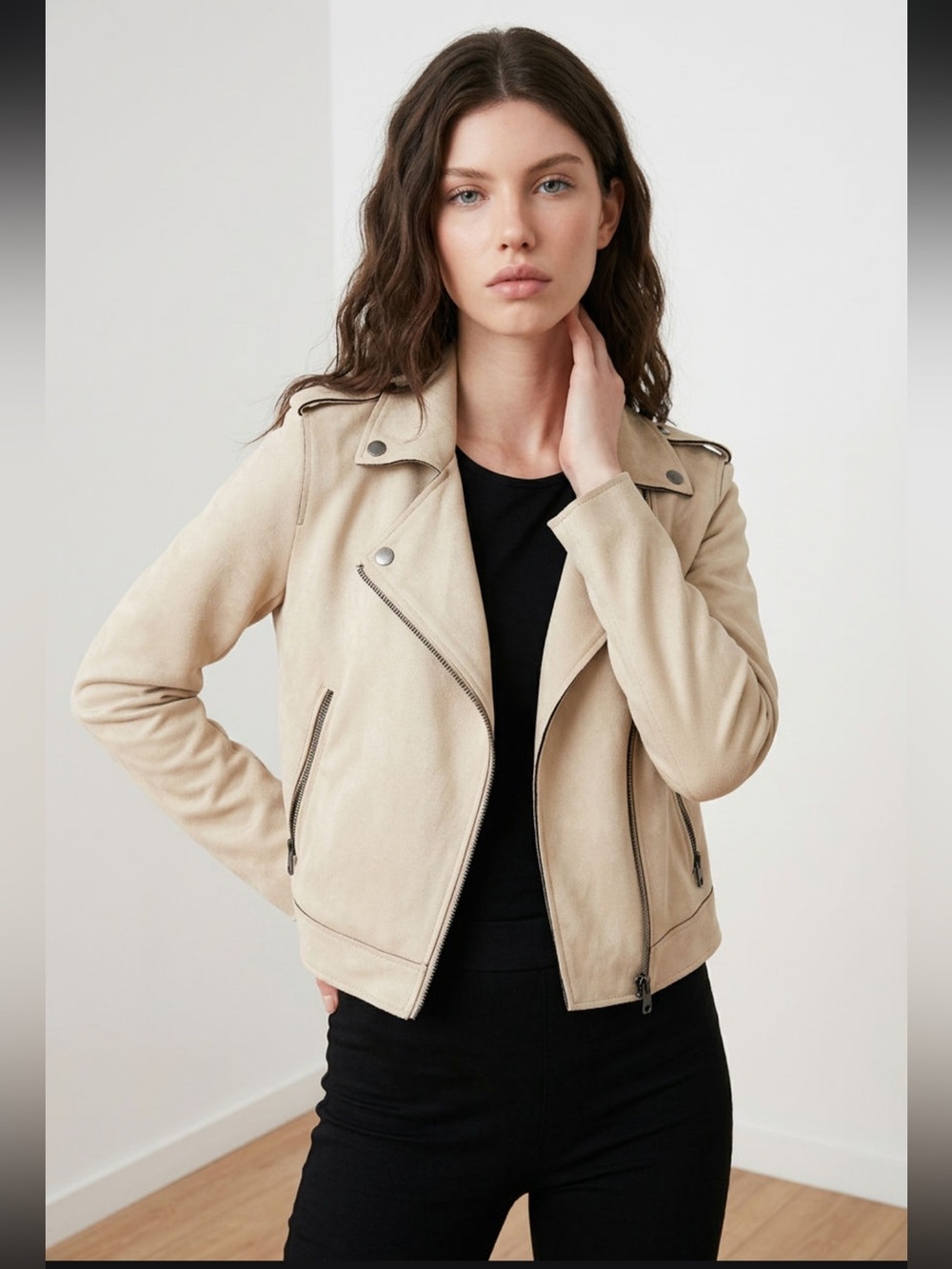 Garcia Women's Cream Suede-Look Moto Jacket